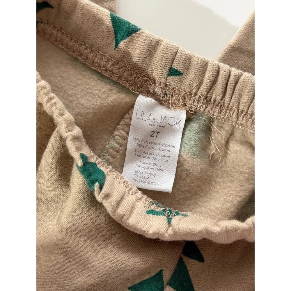 Lila & Jack Toddler 2T Christmas Tree Sweatshirt Jogger Set Beige Green